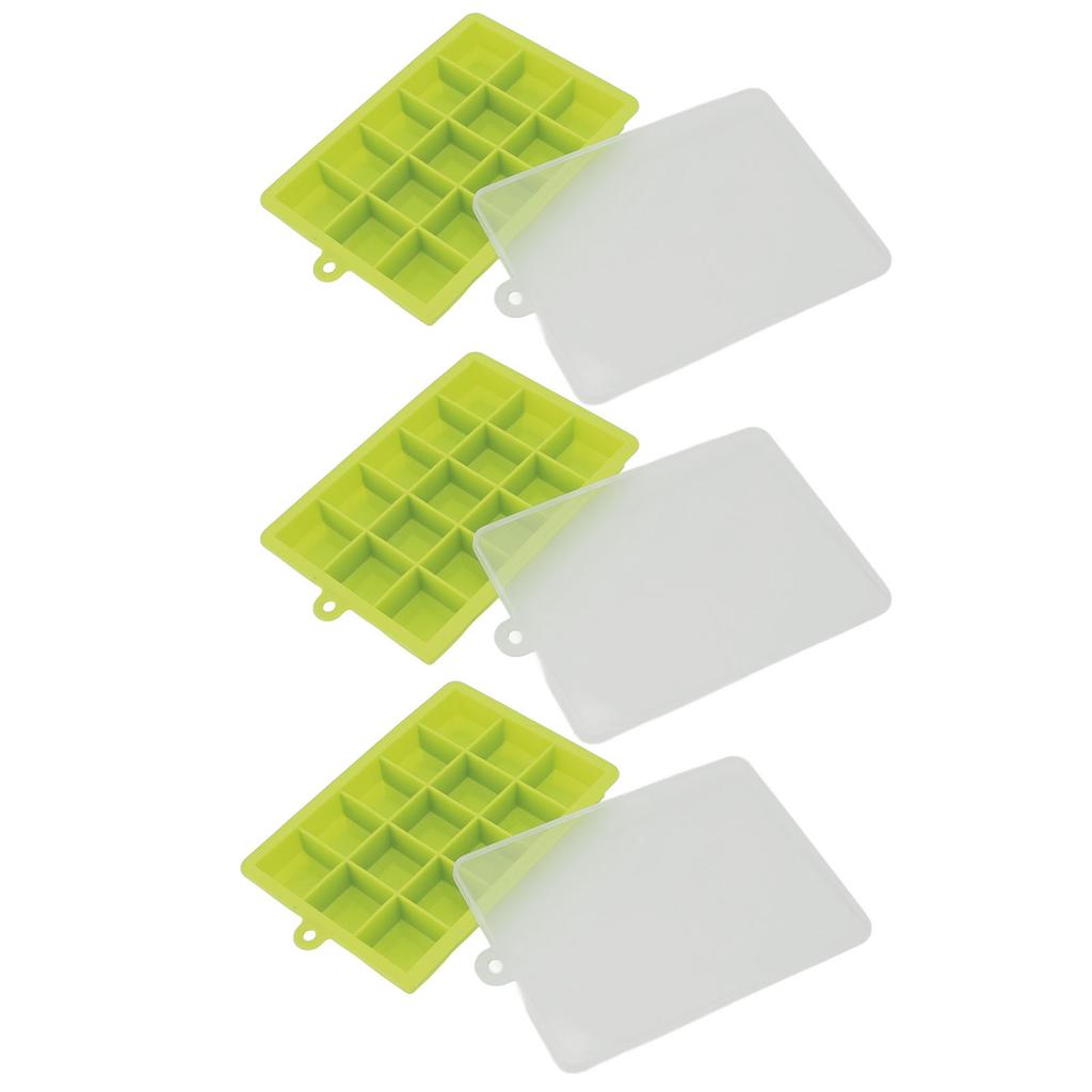 3pcs Ice Cubes Mould Silicone Stackable Dishwasher Safe 15 Grids Ice Tray with Removable Lid for Home Bar Green