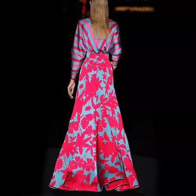Women's Summer Printed V-Neck Long Sleeve Temperament Long Dresses