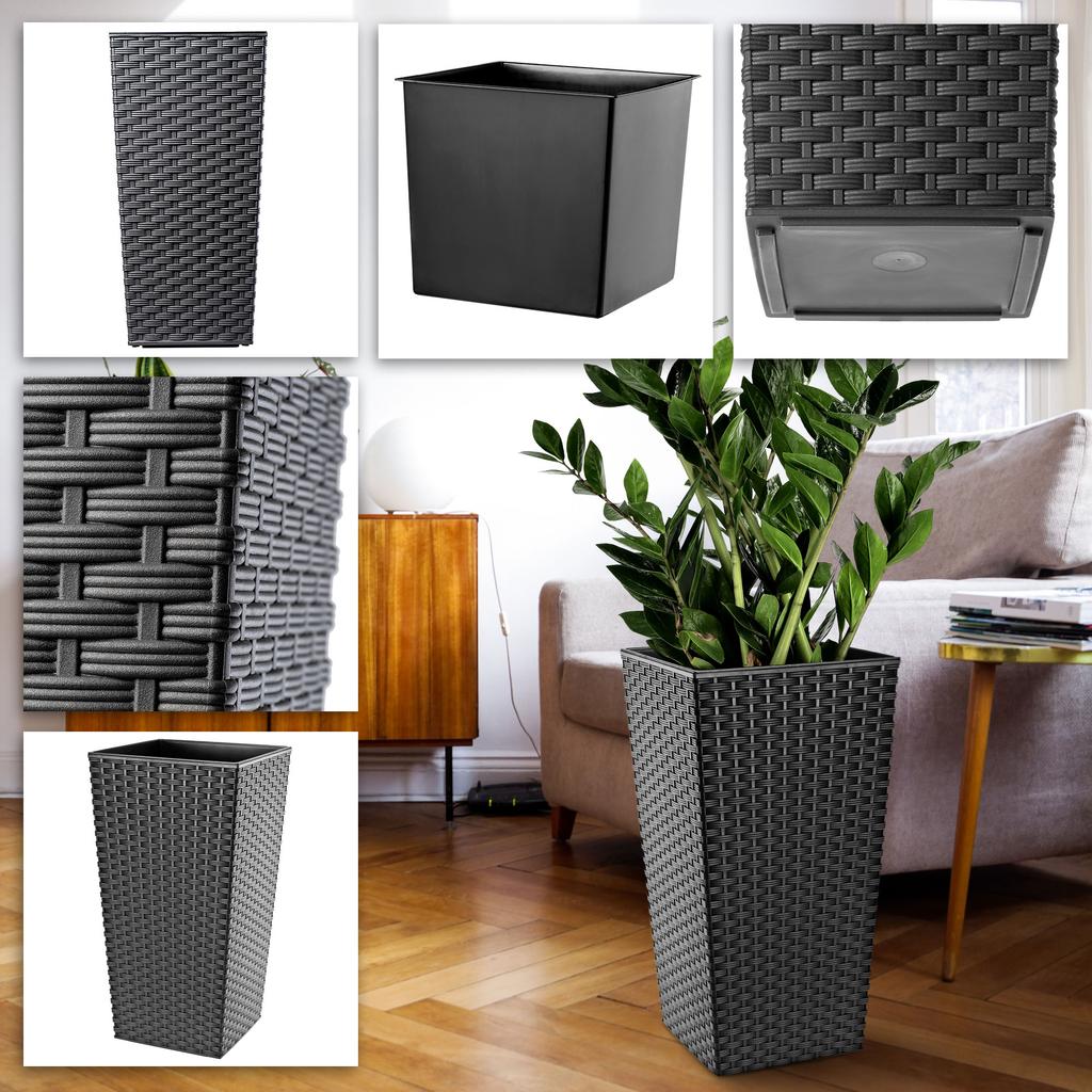 KADAX Set of 3 Flowerpots Flowerpots Inserts Garden Flowerpots Tall Rattan Graphite 57cm