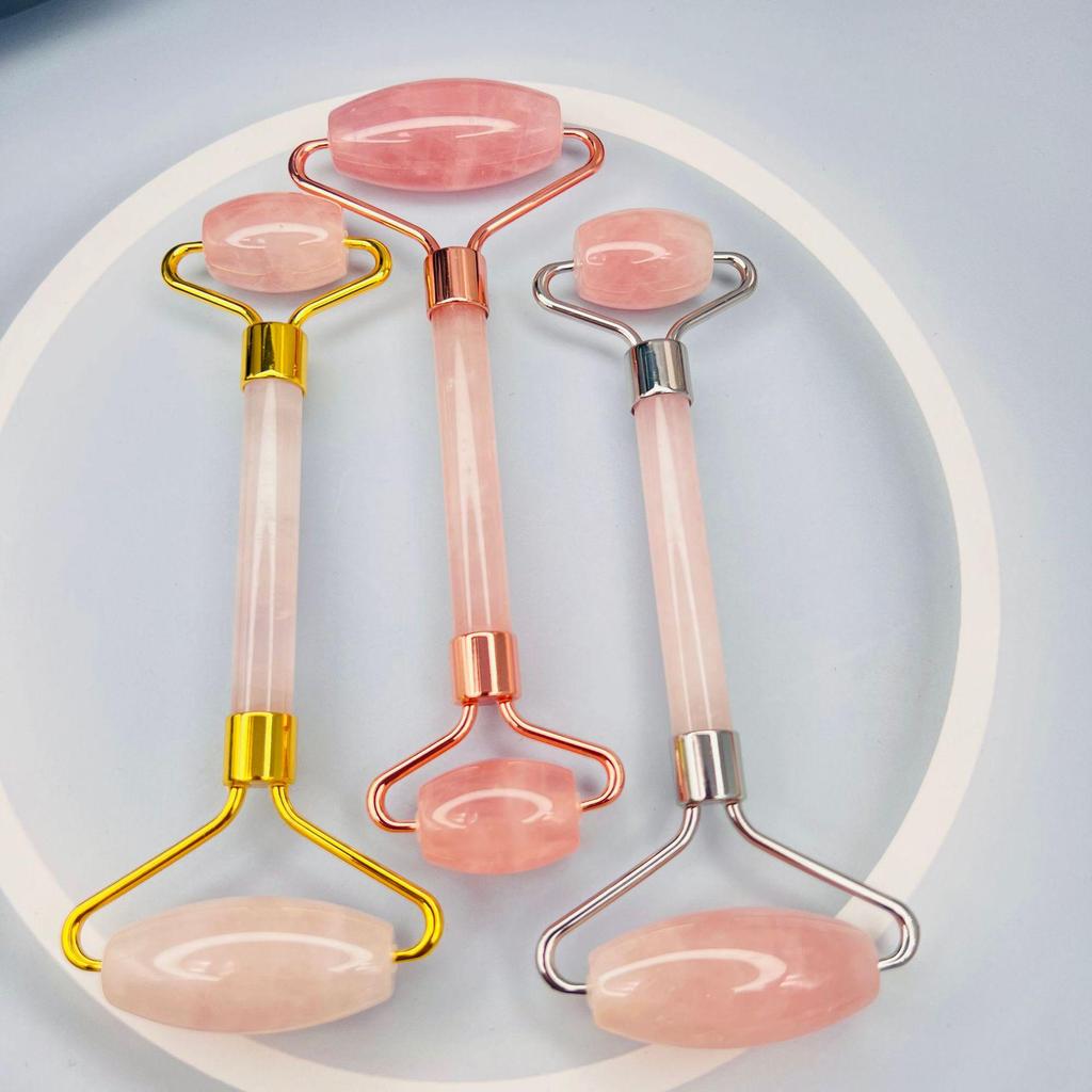 Natural Jade & Rose Quartz Double-Headed Massage Roller Set