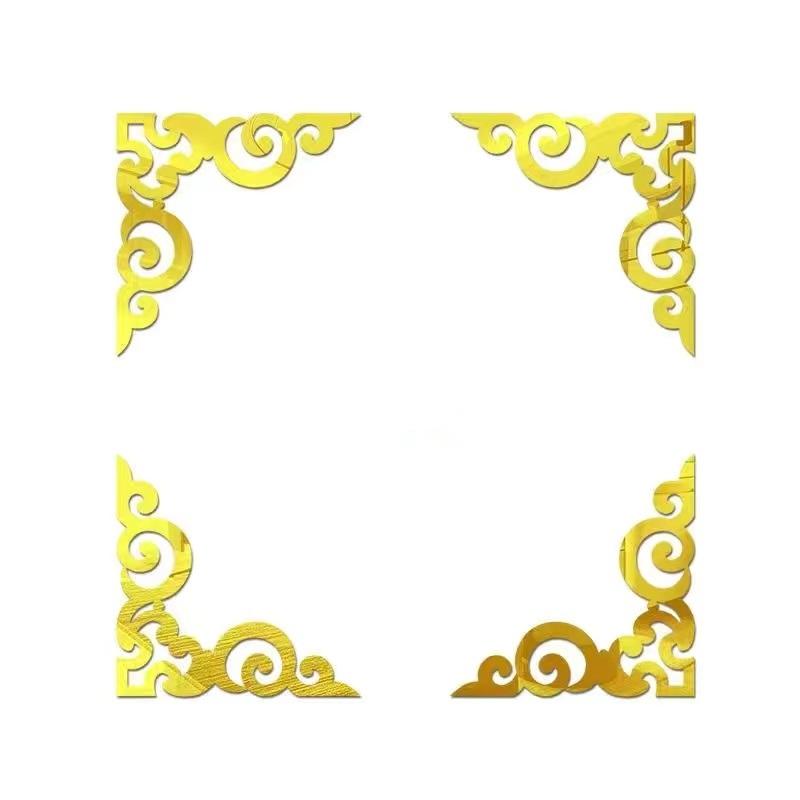 4pcs Corner Mirror Sticker Acrylic 3D Wall Stickers Self-adhesive Cabinet Edge Building Border Living Room Bedroom Home Decor