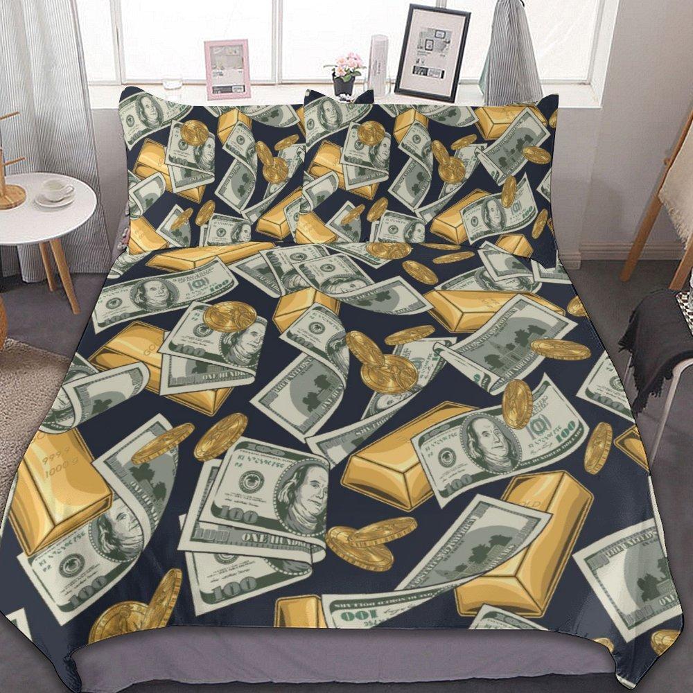 Dollar Printed Duvet Set, Dollar Bill Bedroom Bedding Quilt Set Three-Piece Set