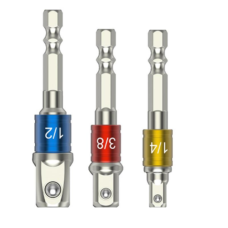 3 pièces couleur vis hexagonale tournevis pneumatique conversion rallonge 1/2 tête carrée 3/8 douille 1/4 jeu d'outils tournevis électrique