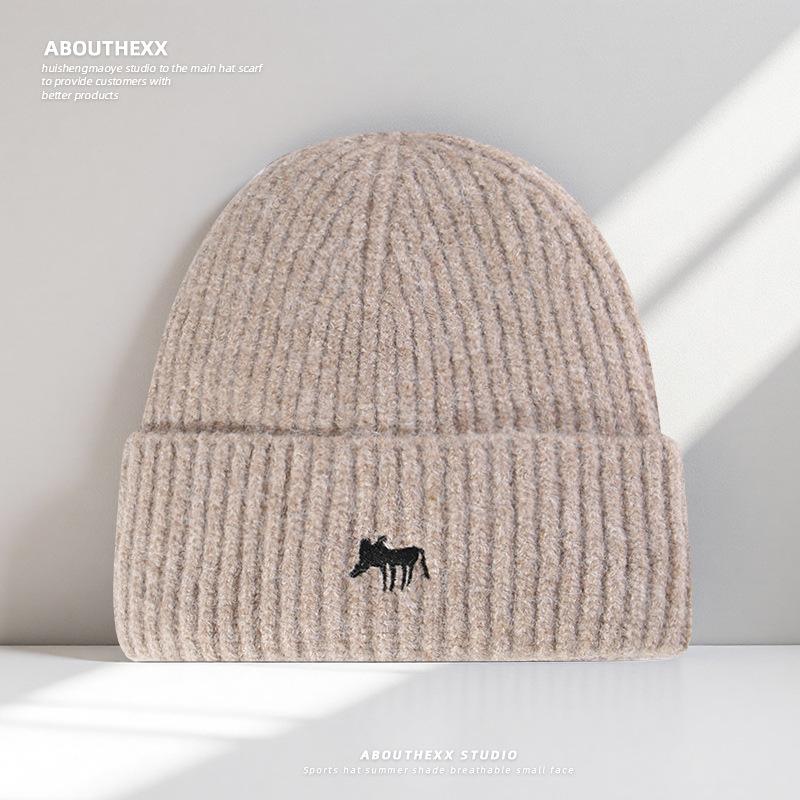 Couple Style Cute Cartoon Little Fox Embroidered Hat for Women Autumn and Winter Warm Knitted Hat Ear Protection Korean Style Woolen Hat for Men