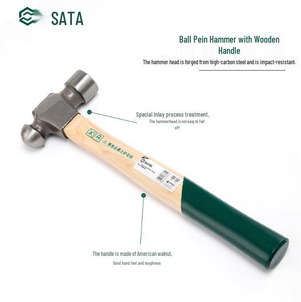 SATA Shida Wooden Handle Round Head Hammer (Models: 92311-92315)