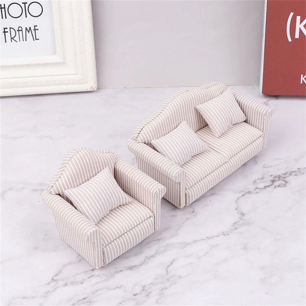 Simulation Dollhouse Sofa Striped Mini Sofa Girls Gift Miniature Sofa  Children Toy