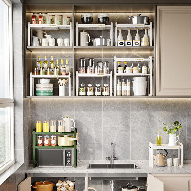 Multi-functional Expandable Kitchen & Bathroom Rack with Adjustable Shelves and Removable Hooks
