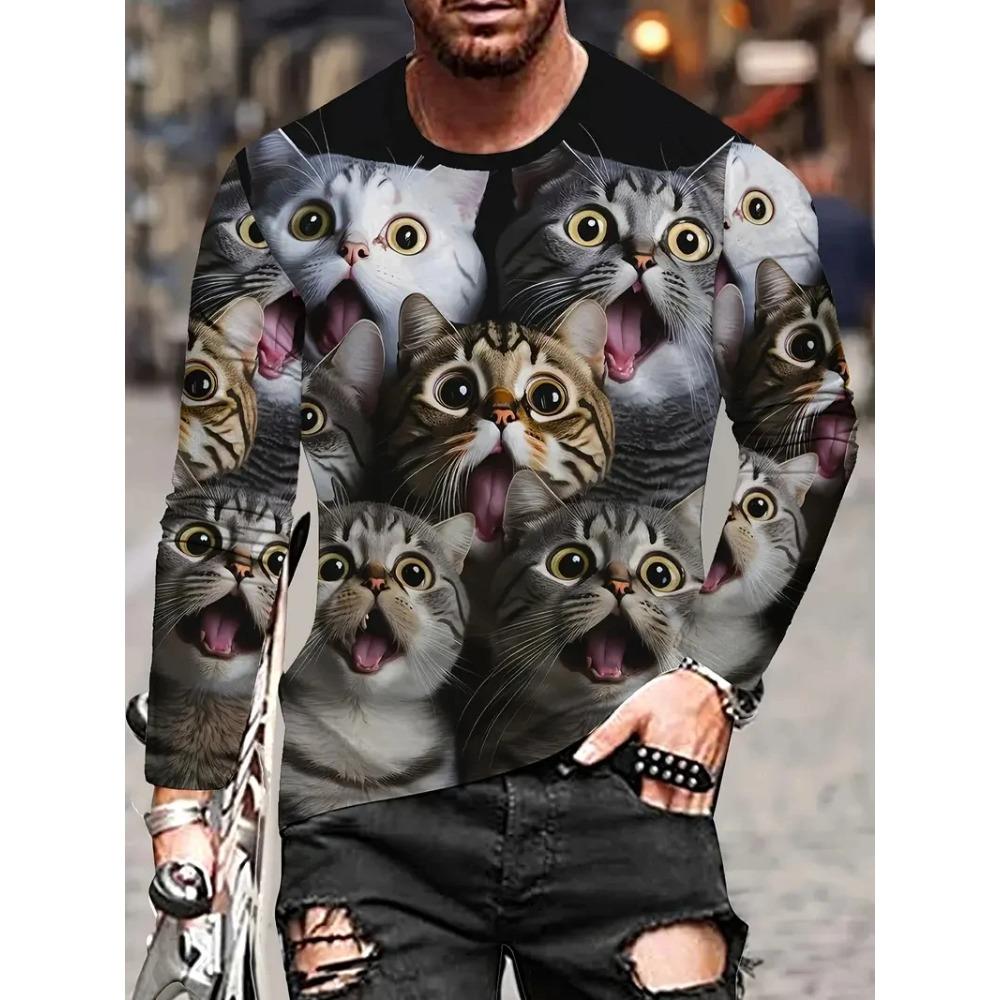 Animal Pattern T-shirt Loose Versatile Fashion Comfortable Round-neck Men's T-Shirt Autumn Colorful Casual T-shirt