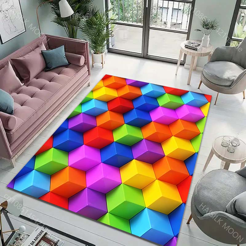 3D Colored Cubes Carpet for Living Room Bedroom Bathroom Mat Creative Doormat Home Decor Area Rugged Fast Shipping