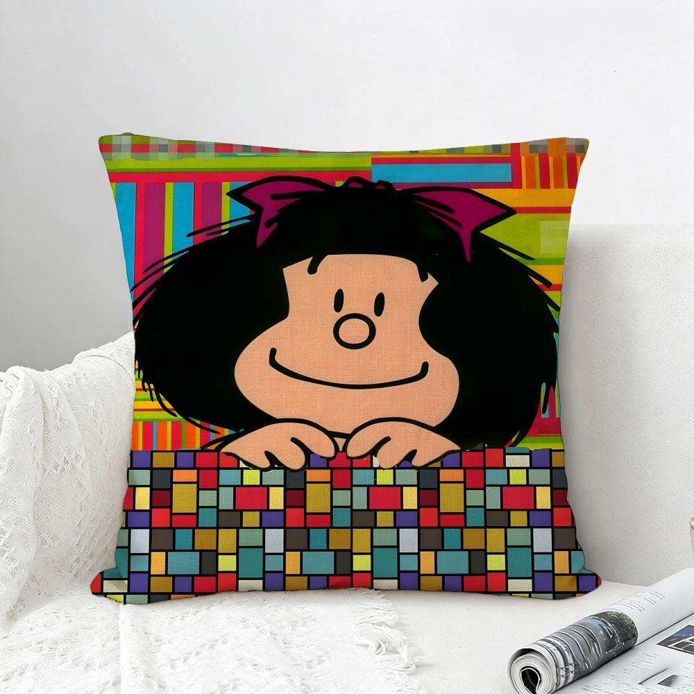 Comic Mafalda Cushion Cover Natural Linen Pillowcase Set AllinOne Decor for Sofa Bedroom Chair