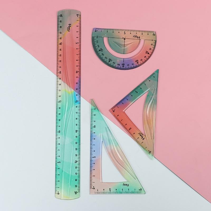 4Pcs Foldable Ruler with Triangles Ruler Protractor Straight Ruler, Plastic Ruler Set Flexible Ruler Soft Bendable Ruler
