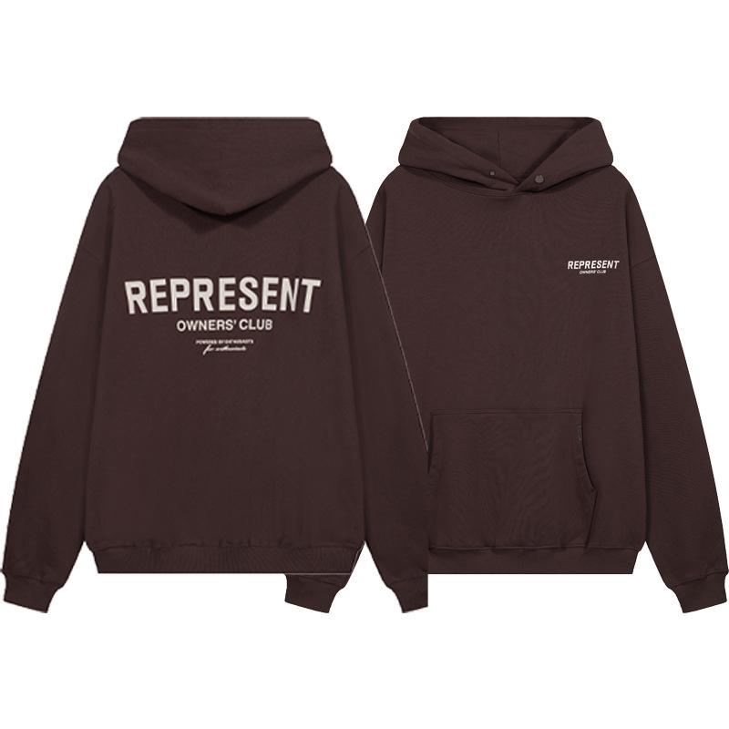 Maglione con cappuccio ampio da uomo e felpa da donna con stampa di lettere slogan classico REPRESENT transfrontaliero europeo e americano moda