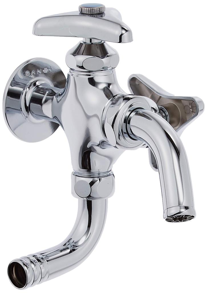 SANEI (Sanei) Universal Double-Outlet Water Tap for Sprinkling, 13mm Nominal Size, Sprinkler Hose Connection, Rotating Outlet Pipe, Water Tap, Double-