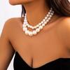2 PCS Statement Bead Chain Necklace Elegant Pearls Beads Necklace Short Necklace