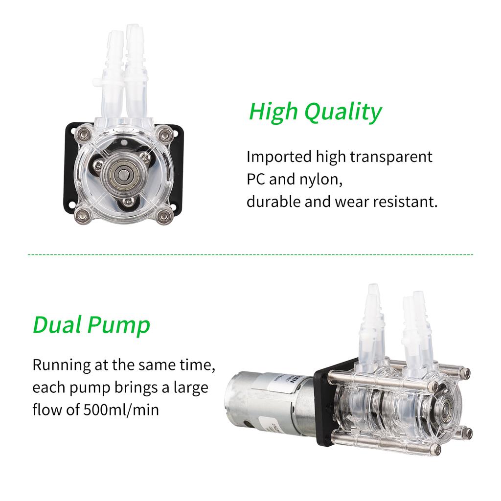 GROTHEN Dosing Pump Dual Head Peristaltic Pump Water Liquid Pump Large Flow Rate Peristaltic Silicone Tube ID6.4xOD9.6mm Self Priming 500mL min Power