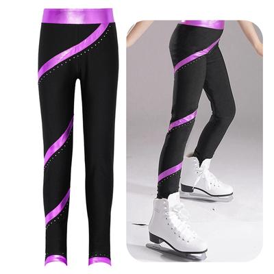 Kinder Mädchen Jazz Dance Eiskunstlauf Leistung Kostüm Glänzende Strass Gestreifte Hose Ballett Gymnastik Athletisch Leggings