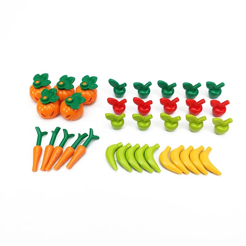 Food Brick Playset City Series Friend Accessory Parts Bread Chips Roast Chicken Pizza Hot Dog Fish Fruit Carrot Basket Classic DIY Block Bricks