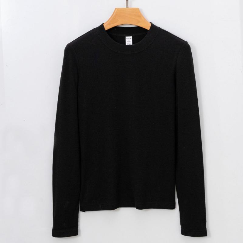 Nouă primăvară, vară, toamnă, cu gât rotund, cu mânecă lungă, tricou simplu, de înaltă calitate, pentru femei, tricouri de bază elastice, topuri casual pentru femei, tricou subțire