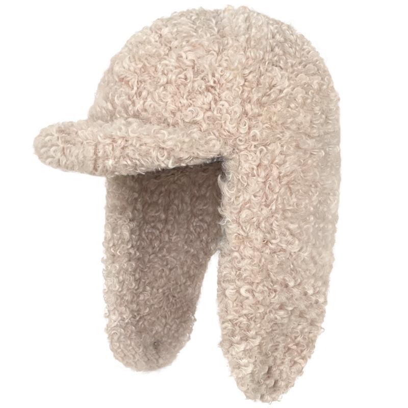 Winter Student Cycling Windproof Lei Feng Hat, Japanese Solid Color Versatile Lamb Wool Thermal Ear Hat Children