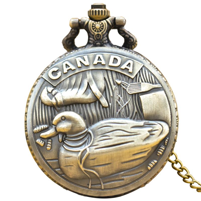 

Vintage Bronze Clamshell Creative Fun Duck Embossed Male And Female Students Gift Quartz Necklace Pocket Watch бронзовий