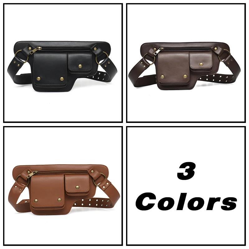 Retro Casual PU Leather Cycling Bag Multi-Function Sports Waist Bag Shoulder Fanny Pack for Outdoor Mobile Phone Storage