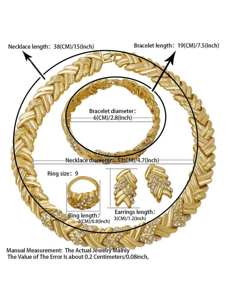 Dubai Zircon Set For Woman 18K Gold Plated Luxury Necklace Earrings Bracelet and Ring Set Zircon Wedding Party Trending