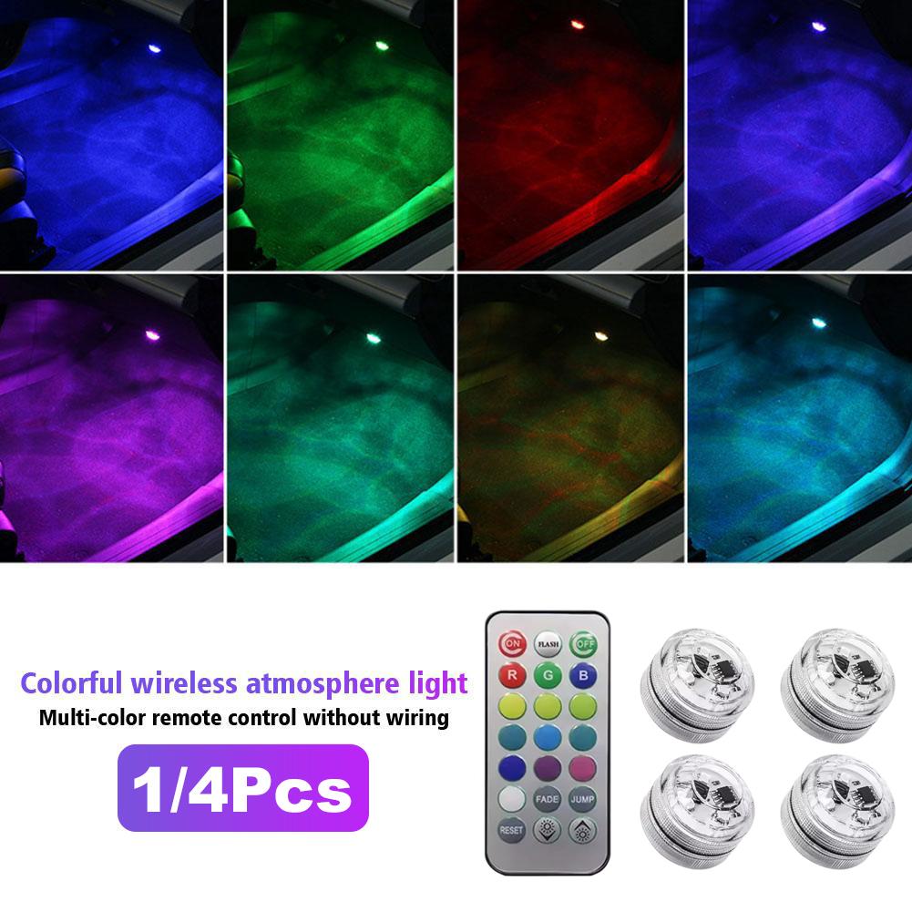 LED Car Interior Ambient Light Wireless Adhesive Remote Control Decoration Auto Roof Foot Atmosphere Lamp Bicycle Tail Light