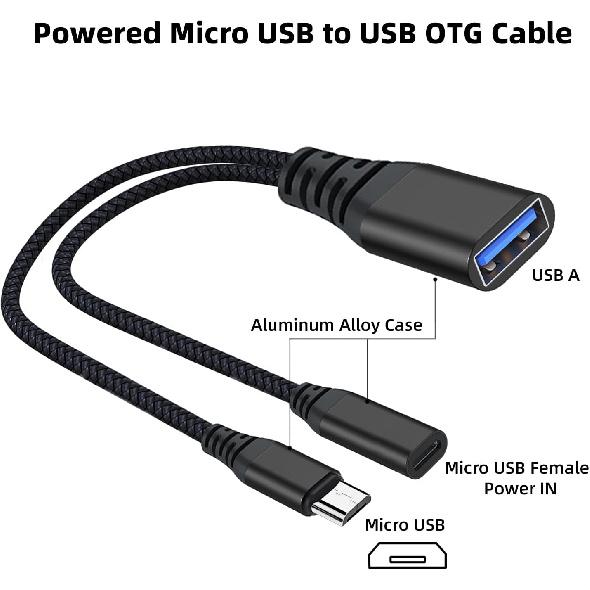 AreMe 2 Pack OTG Cable Adapter for Fire TV Stick 4K, Powered Micro USB to USB OTG Cable for Android Phone Tablet and More Host Devices with Micro USB