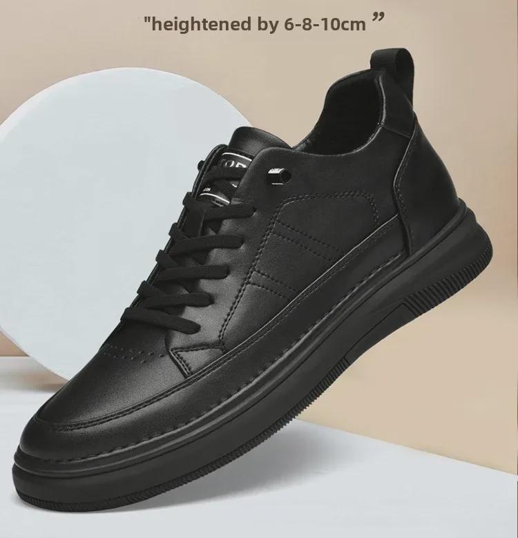 Autumn Men's White Height-Increasing Shoes 8cm - Korean/British Casual Fashion Shoes 