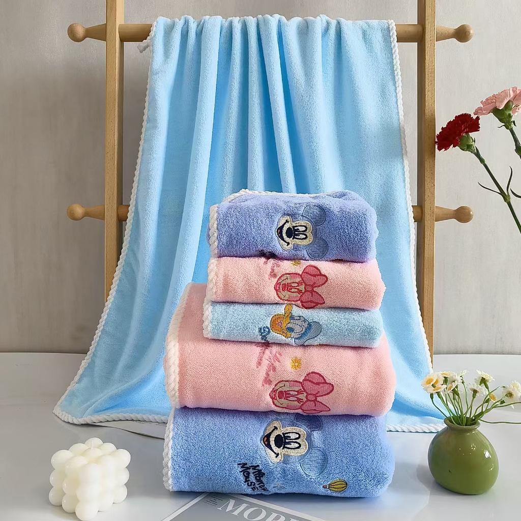 Coral Fleece Cartoon Minnie Mickey Embroidery Soft Water Absorption Without Hair Loss Towel Set Face Wash Home Bath