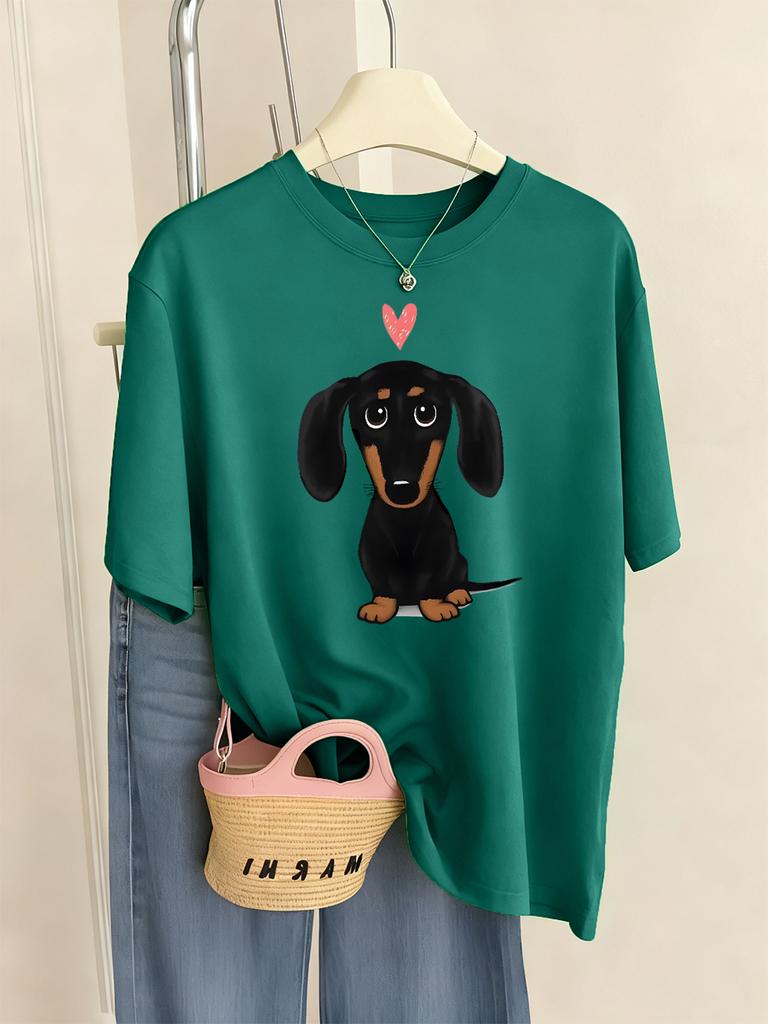 Dachshund With Heart Prints TShirt Womens Summer ONeck T Shirts Comfortable Loose Short Sleeve Tops Casual Soft Woman Clothes