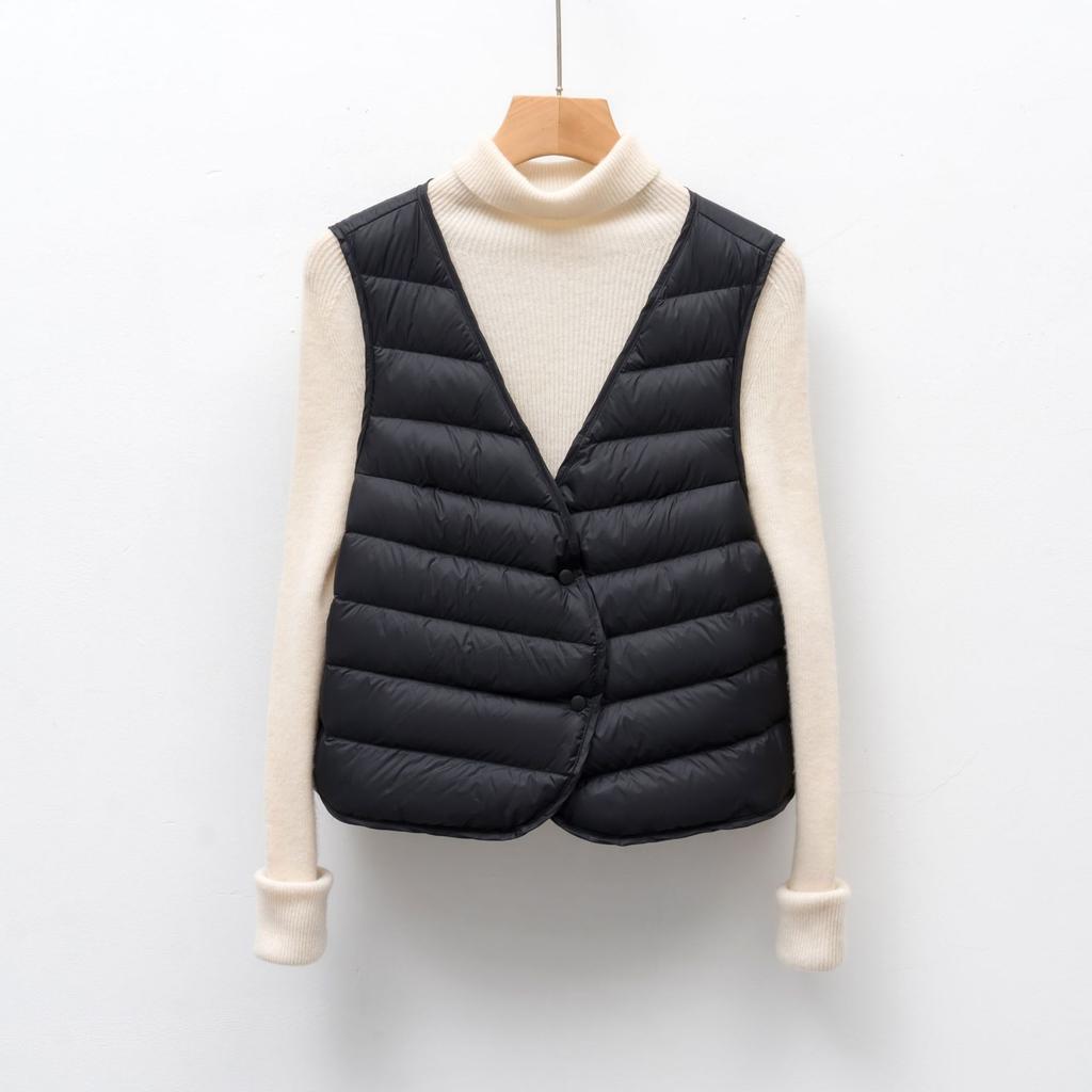 Goose Down Down Jacket Women's Light Vest Horizontal Strip New Autumn and Winter Simple Inner with Down Liner
