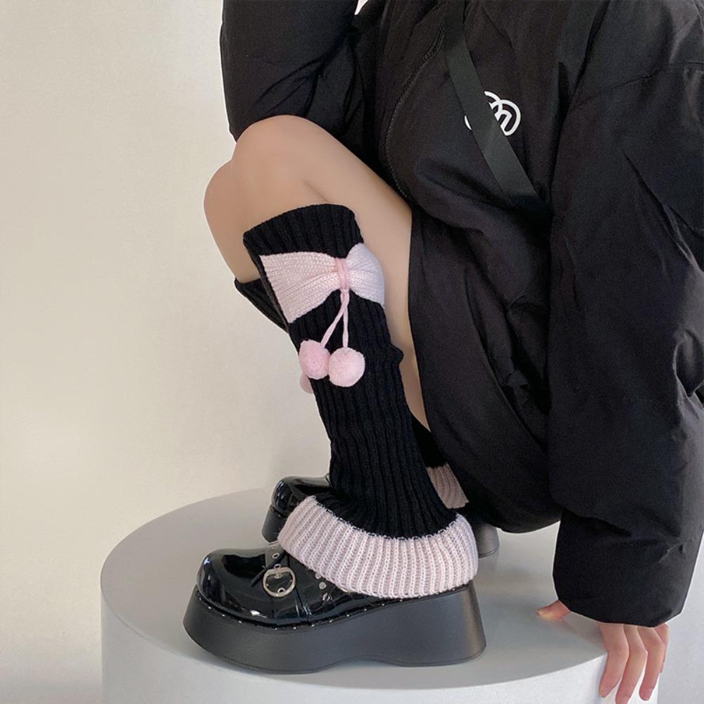 Y2k Bow Knitted Leg Socks Japanese Christmas Knee Socks Sweet JK Lolita Leg Socks  Girls