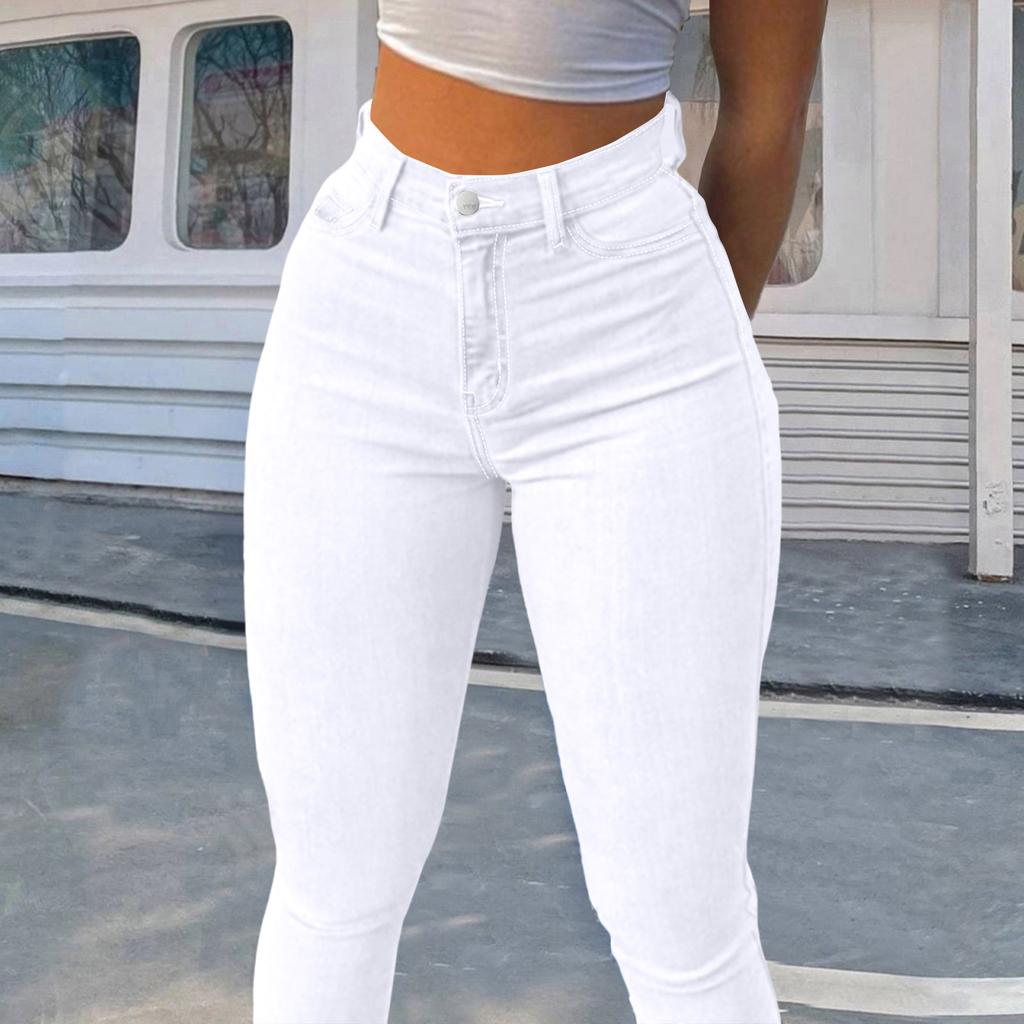 Ladies' Color Casual Pants Versatile Slim Fit Straight Leg Denim Jeans