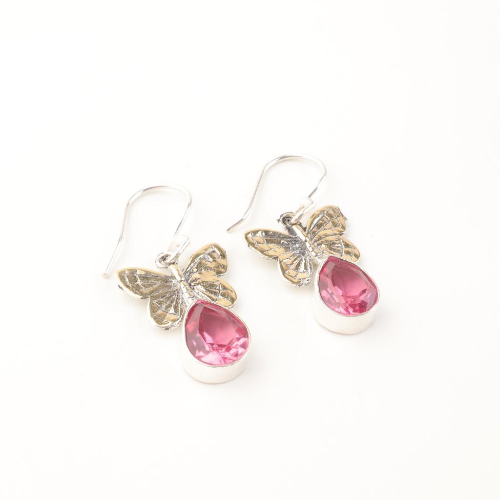 Pink Tourmaline Gemstone 925 Sterling Silver Handmade Jewelry Drop Earrings 1.3" EE-155-6