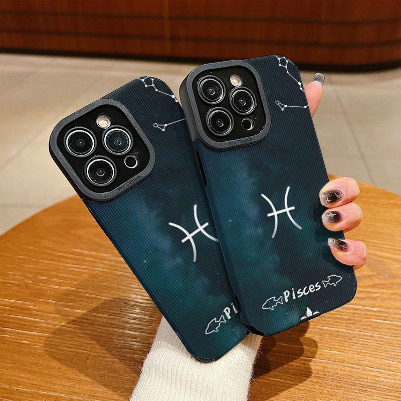 Vertical Leather Shell Pisces Printed Patterned Shockproof Soft Silicone Case with Camera Lens Full Protection for IPhone Samsung