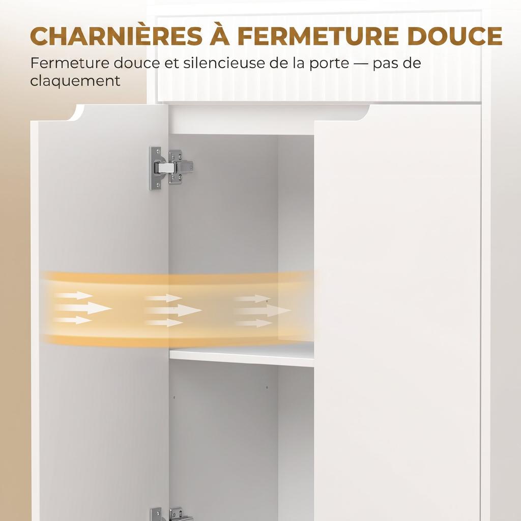 Tall Bathroom Cabinet, 2 Soft-Close Doors, Drawer, 3 Open Compartments, Adjustable Shelves, White