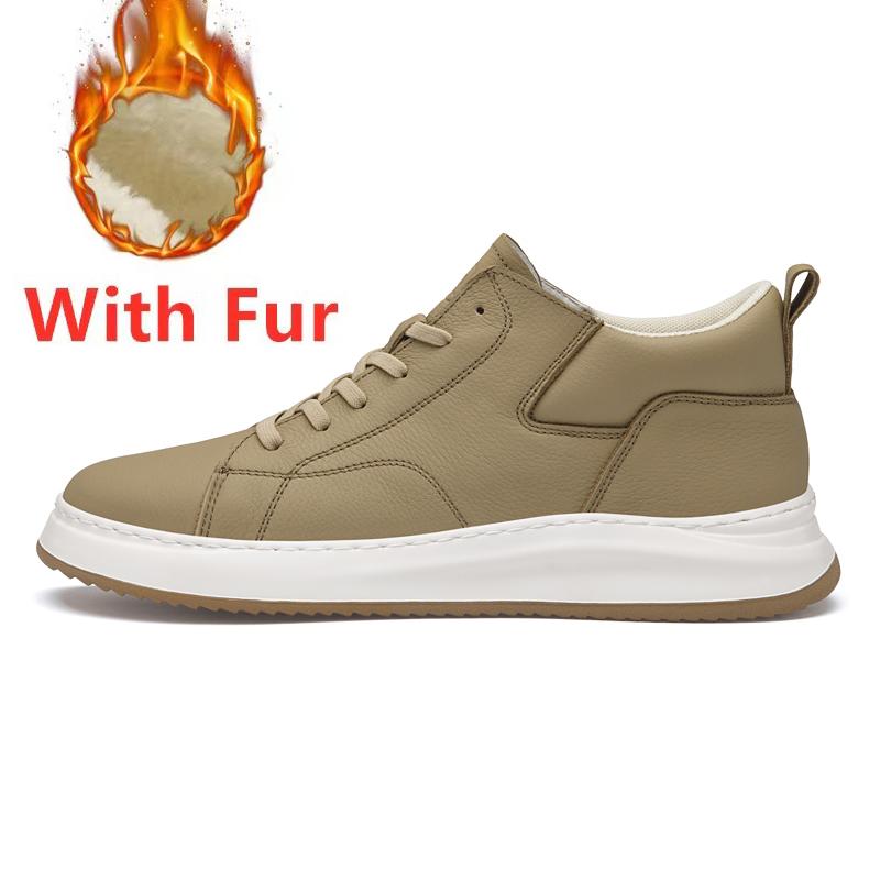 Genuine Leather Men's Autumn Winter Boots New Trendy All-match Ankle Boots British Style High Top Sneakers Warm Plush Fur Shoes