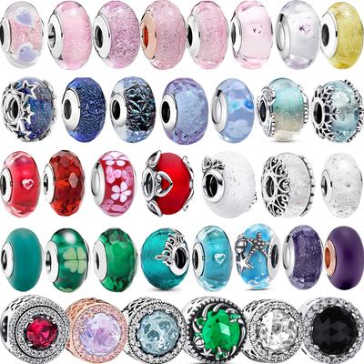Colorful Murano Glass Beads Glass Ripple Charm Wavy Glass Charm Bead Fit Brand Bracelet Women 925 Sterling Silver Jewelry