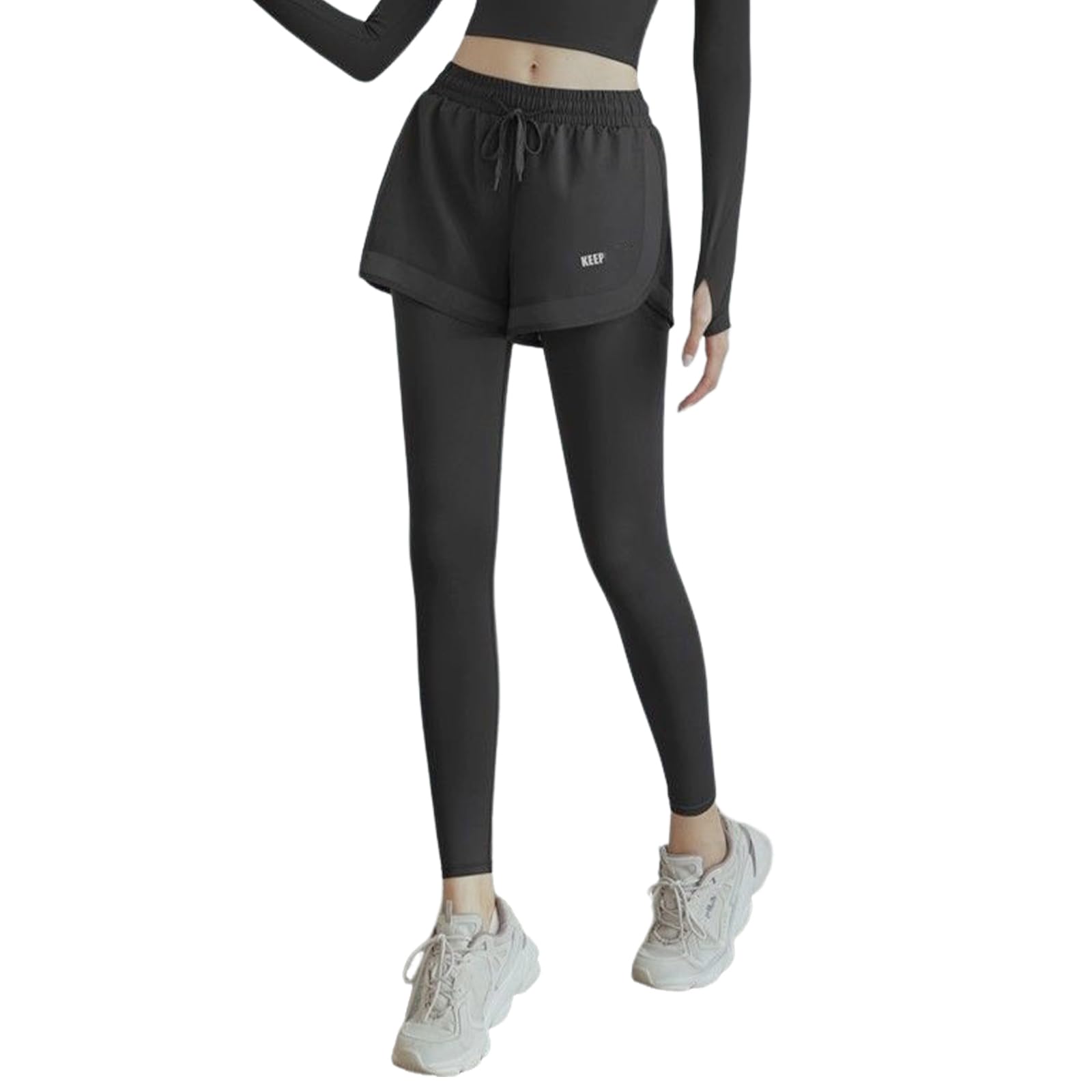 

Karsaer Брюки для йоги со встроенными укороченными спортивными брюками-стретч для и фитнеса женские карманы, шорты, длина, брюки, брюки, удлиняющие ноги, чёрный
