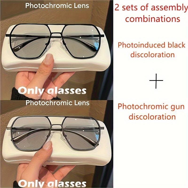 Square Polarized Pochromic Glasses Metal Frame for Men & Women Ideal for Driving