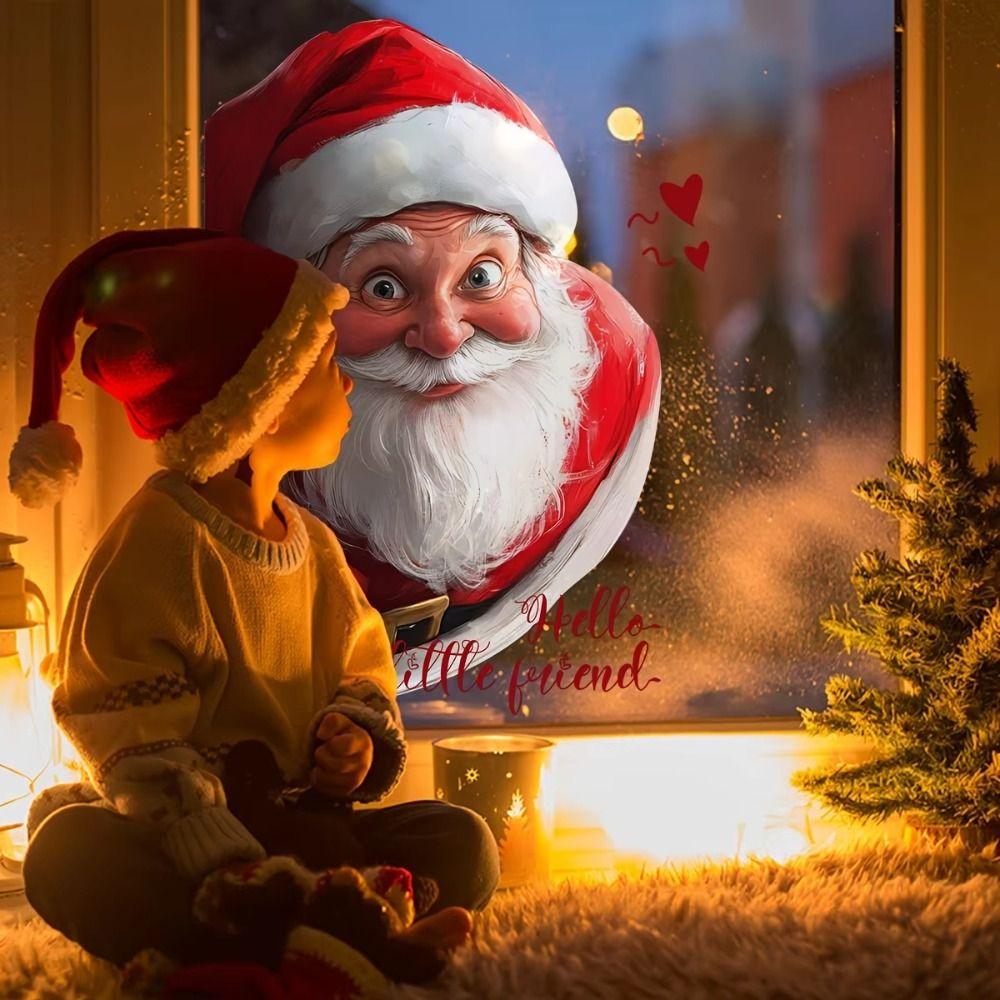 Simulated Santa Claus Window Sticker Double-Sided Visual Merry Christmas Christmas Glass Window Sticker Self-Adhesive