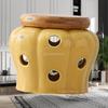 Garlic Keeper Ceramic Jar Small for Kitchen Round Decorative Ventilated Stoneware Modern Storage Container with Wooden Lid