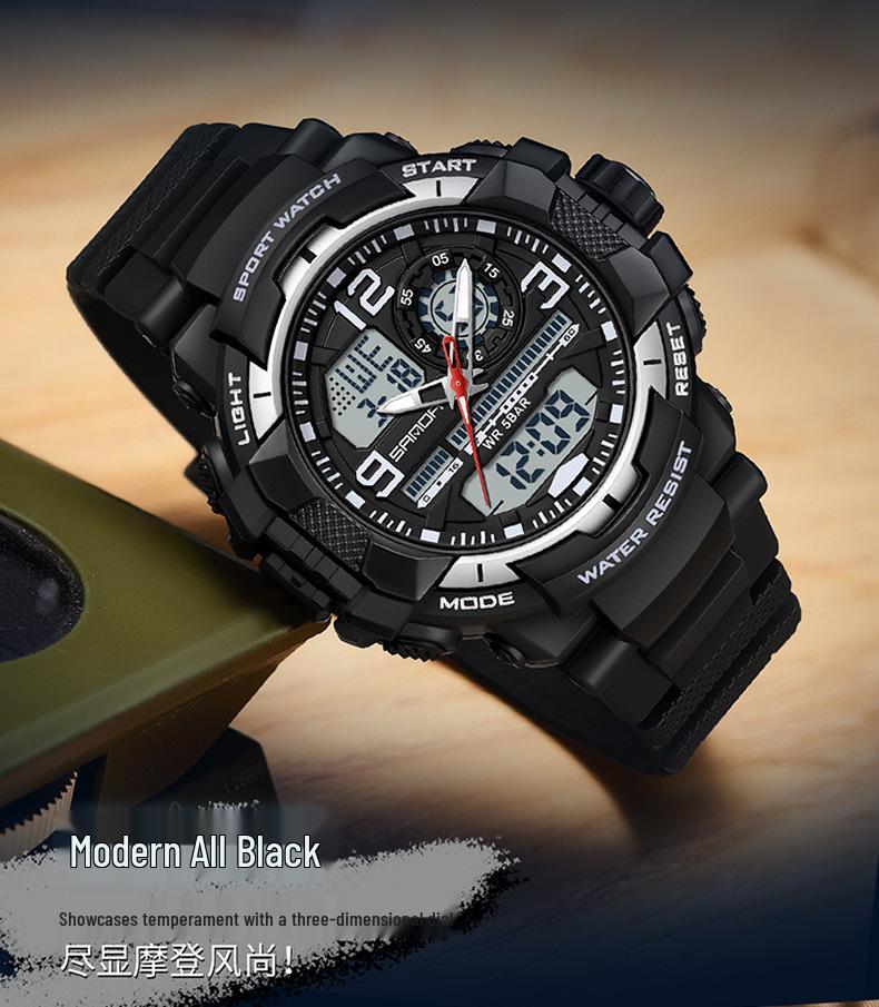 Sanda Çok Fonksiyonlu Kronograf Su Geçirmez Spor Saati Gençler için Çift Ekranlı