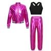Girls Cross Back Vest Set Sleeveless Keyhole Long Sleeve Jacket Zipper Pants Hip Hop Dance Costume