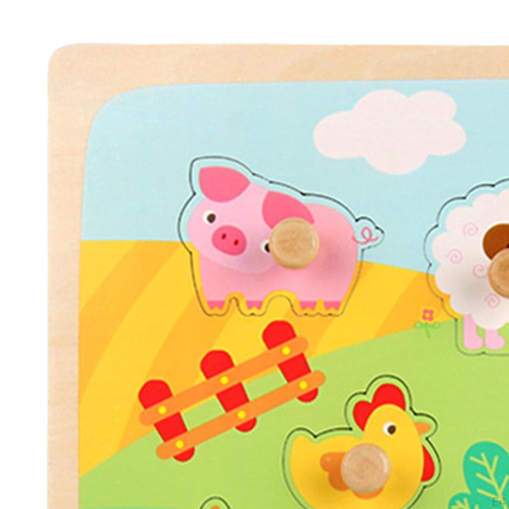 Wooden Peg Puzzle Educational Learning Puzzles Set Wood 3D Animal for 2 3 4 5 Years