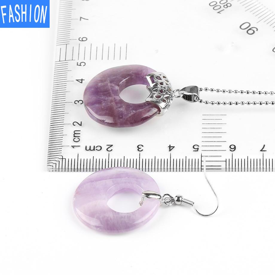 Damen Naturstein Hohl Konzentrisch Rund Set Blume Grün Weiß Kristall Tigerauge Stein Ohrring Halskette Set