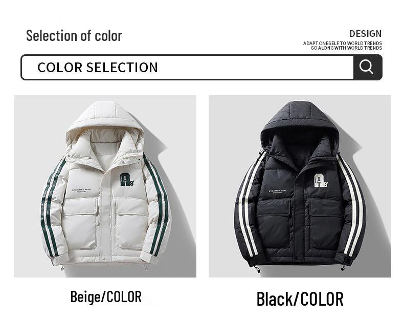 2024 Men's Loose Fit Hooded Down Jacket - Trendy, Casual, Versatile, and Thick, with White Duck Down.