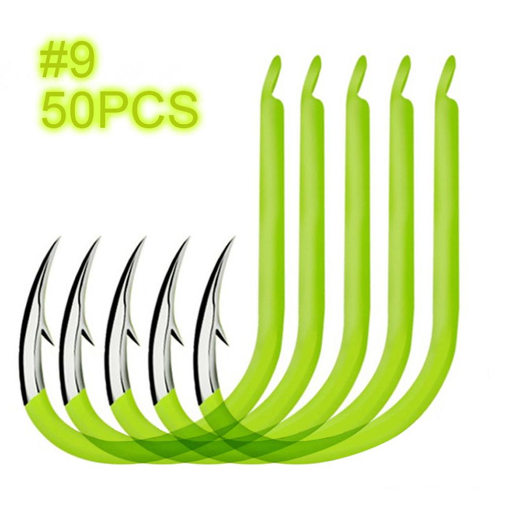 50pcs Sea Tackle for Carp Carbon Steel Bait Holder Luminous #8 / #9 / #10 Fishing Hooks Fishhooks