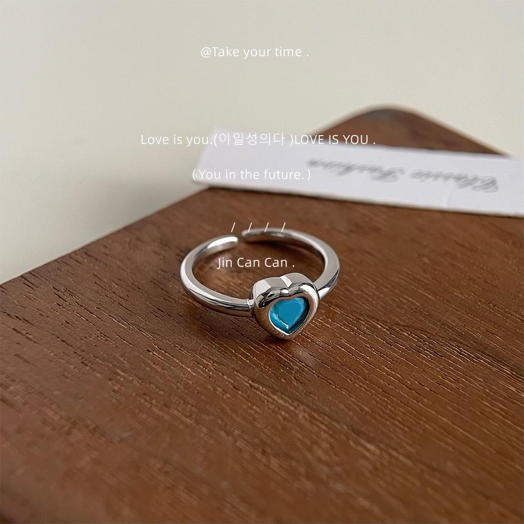 

Commuter Versatile Blue Rhinestone Love Opening Ring Design Cold Wind Adjustable Ring
